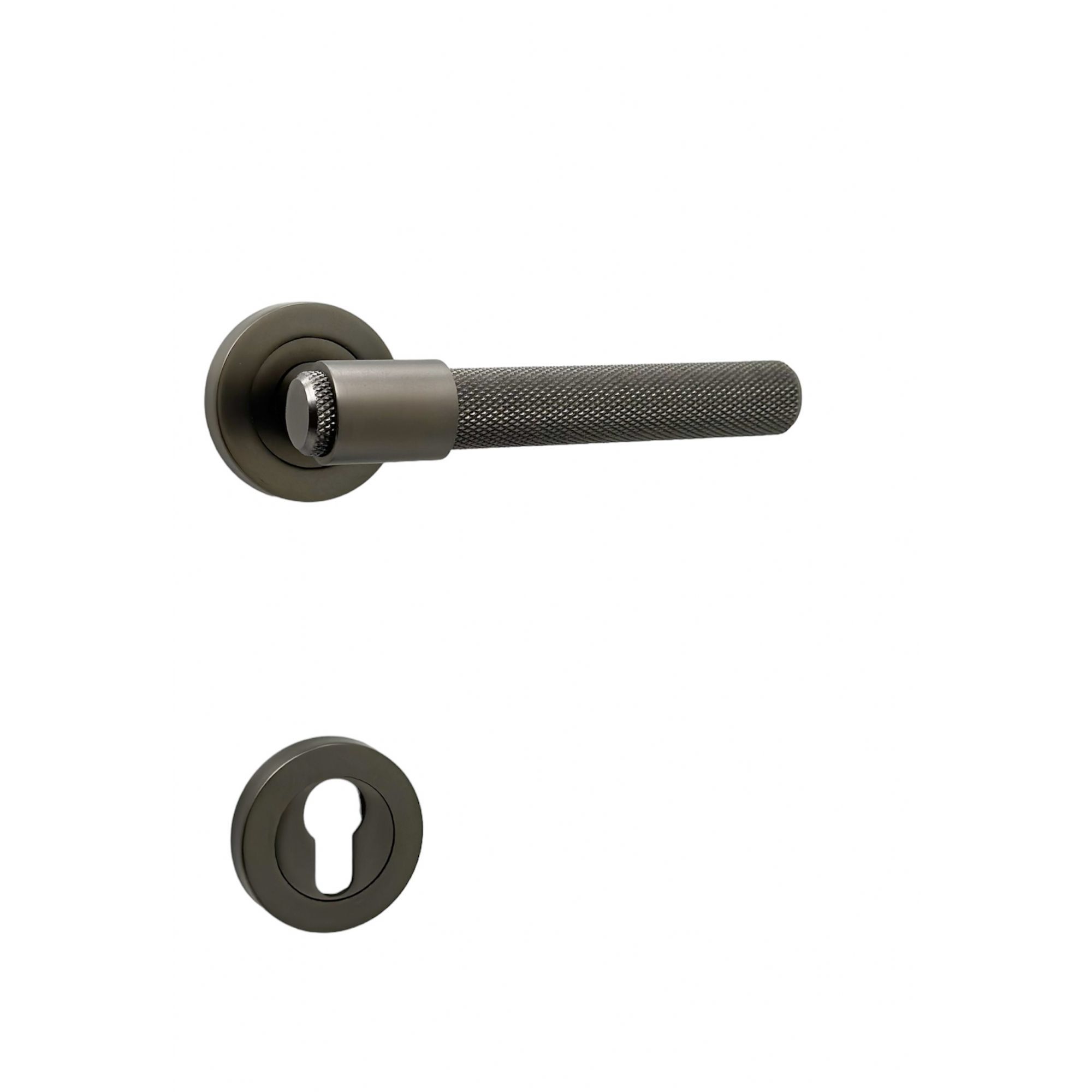 Özen Handles Zk62 Punch Mat Skoç Füme Rozetli Yale Çelik Kapı Kolu