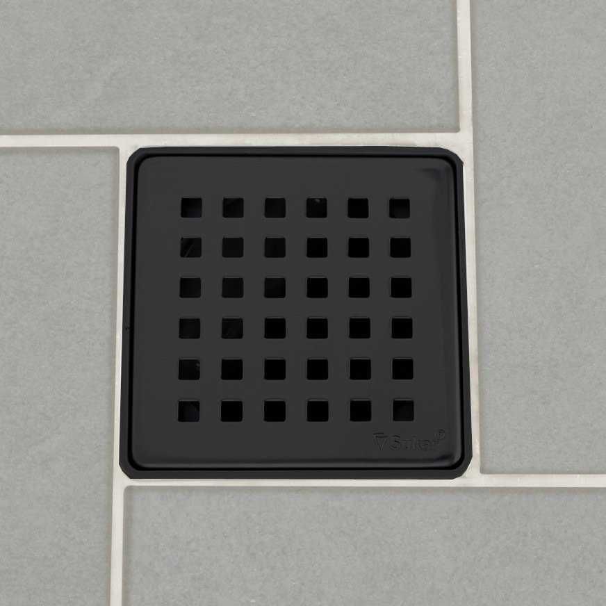 Sukar 10x10 CM Siyah Rengi Çelik Çerçeveli Kare Izgaralı Yandan ø50 Çıkış Süzgeç