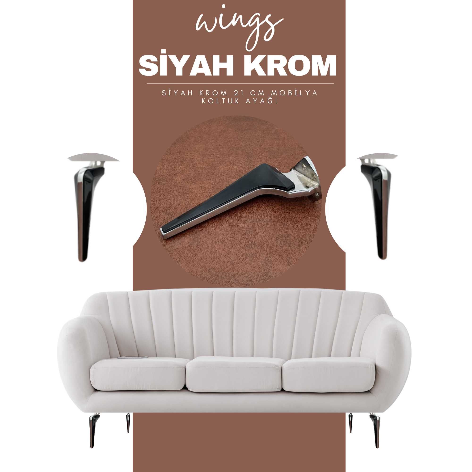 Siyah Mobilya Koltuk Ayağı Komidin TV Ünitesi Vestiyer Ayağı 21 CM