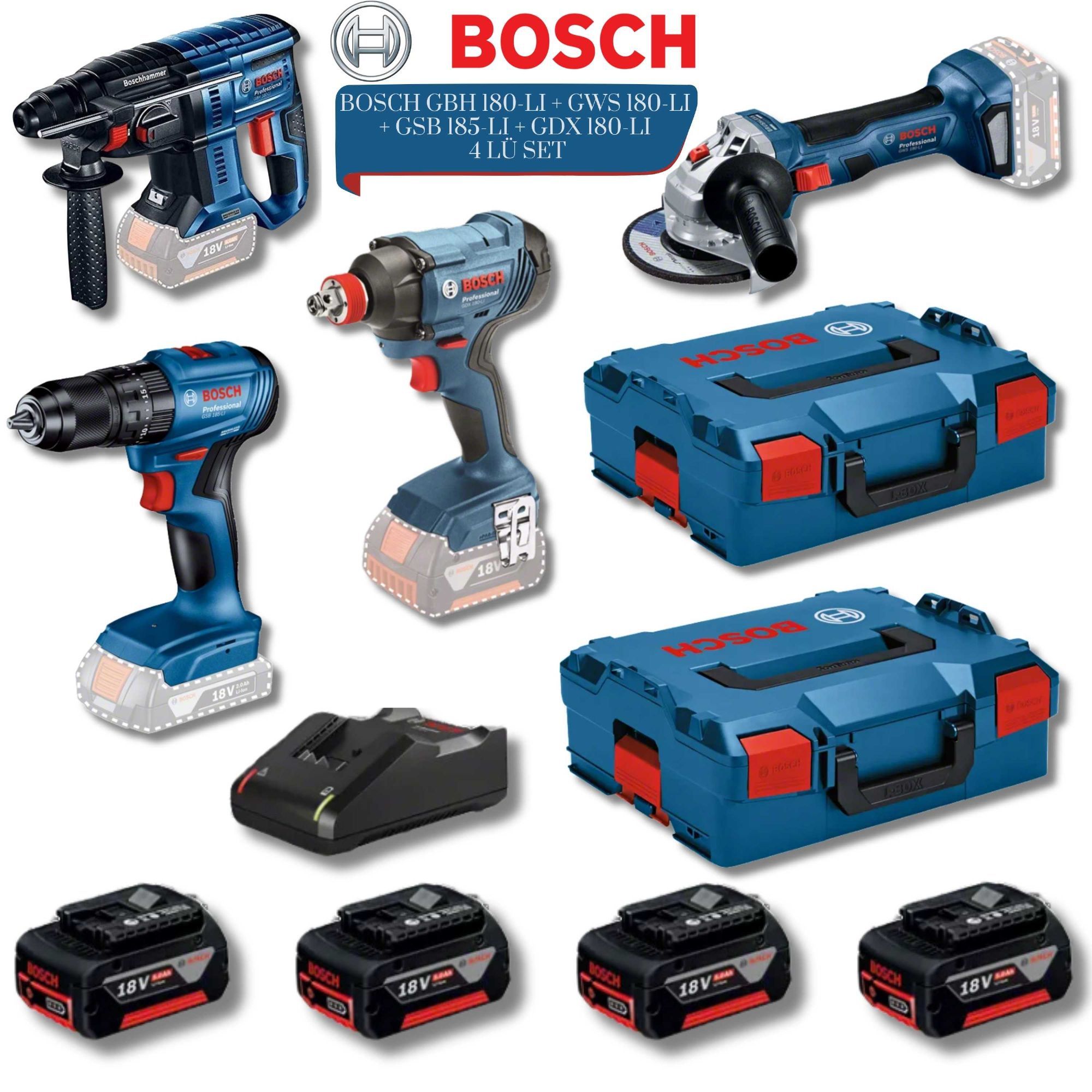 Bosch Gbh 180-li + Gws 180-li + Gsb 185-li + Gdx 180-li 4 Lü Set