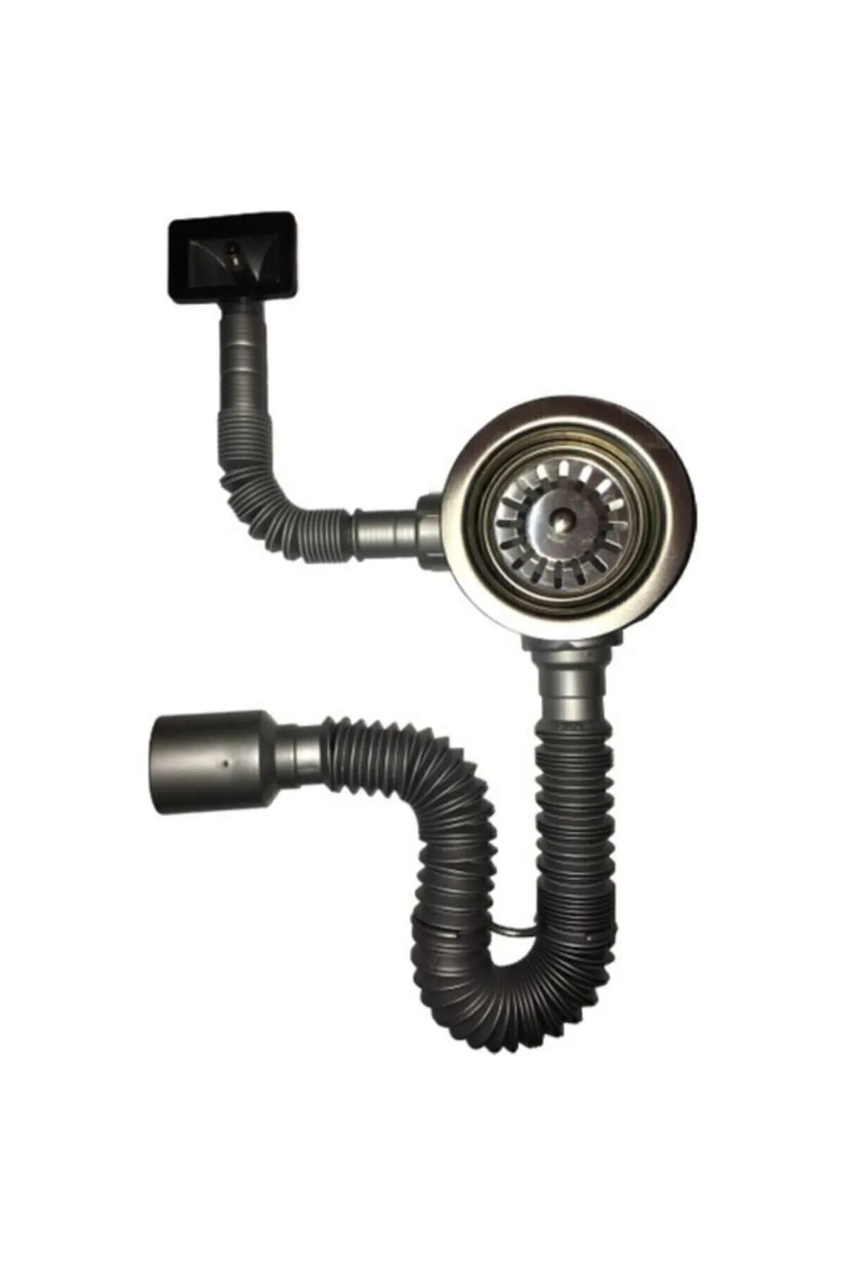 Çöpmak Damlalıktan Taşmalı Körüklü Evye Lavabo Sifonu Gri