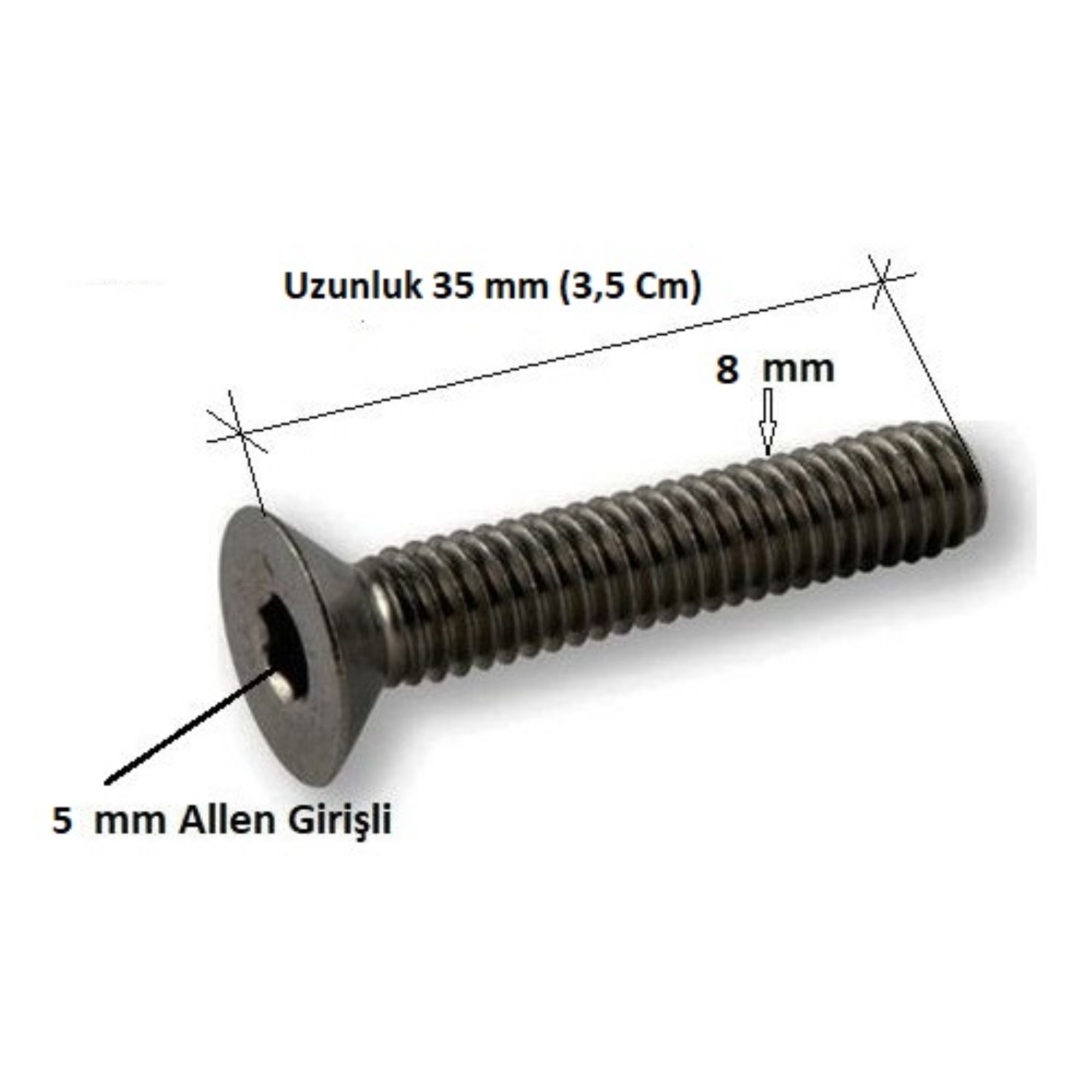 M8x20 MM (din 7991) 10.9 Havşa Başlı Siyah İmbus Civata 25 Adet